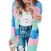 ECOWISH Women Cardigan Sweaters Long Floral Striped Winter Fall Long Sleeve Open Front Cozy Knitted Daisy Fuzzy Coats Outwear