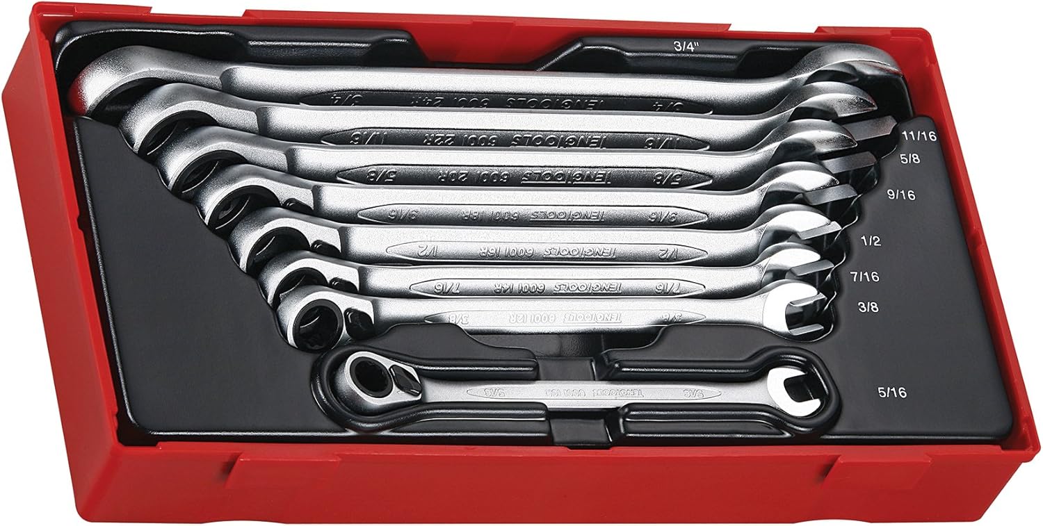 TENG TOOLS TT6508RAF Ratcheting Combination Spanner Set R AF TT1 8 Pieces, Matte Black