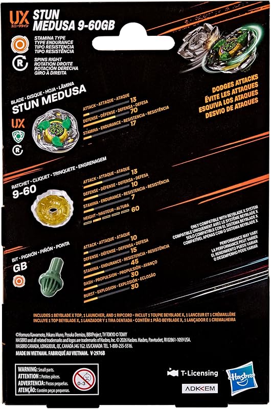 Beyblade X, Stun Medusa 9-60GB UX, Kit de Início com Tampa e Lançador Tipo Resistência Takara Tomy, Conjunto de Topos de Batalha, desde os 8 anos — foto 6 de 6