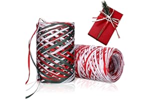 Shappy 2 Rolls Christmas Raffia Ribbon 524 Feet Colorful Matte Paper Christmas Ribbon Red Green White Natural Twine Raffia Wrapping Twine for Holiday Gift Wrapping(Rainbow Color)