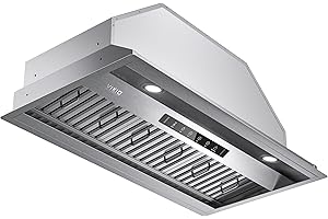 VIKIO HOME Range Hood Insert/Built-in 36 Inch, Kitchen Hood with 980 CFM, 3-Speed, Ducted/Ductless Convertible Duct, Stainless Steel Kitchen Vent Hood/Gesture/Touch Control, 3 Pcs Baffle Filters with Handlebar