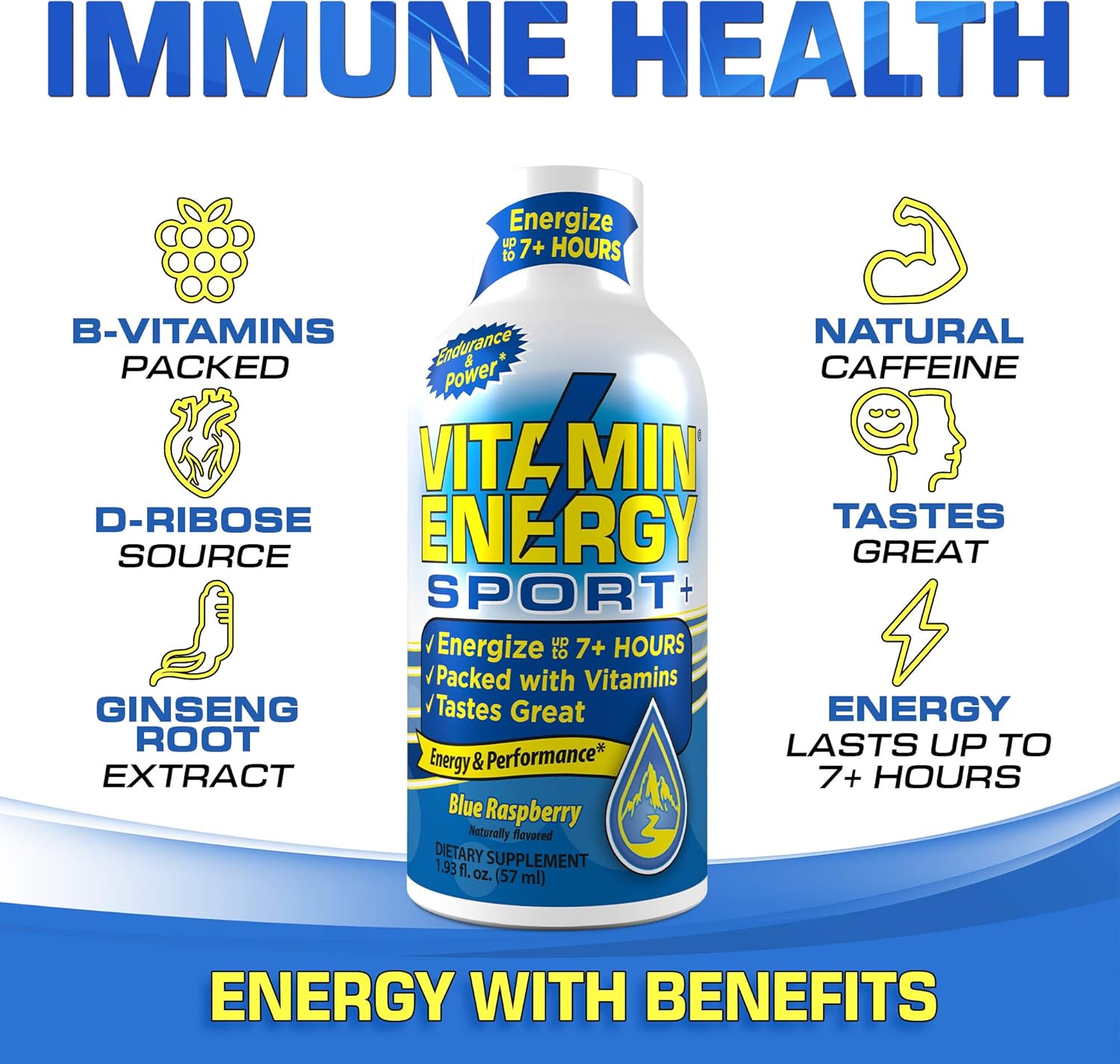 (48 Pack) VitaminEnergy™ Sport+ Energy Shots, Lasts up to 7+ Hours, Blue Raspberry Energy Drink With Electrolytes, Vitamin Supplements, Natural Caffeine, and Energy Boosting Keto Drink, 1.93 fl oz Ea.: Health & Personal Care