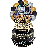 AimtoHome 40th Birthday Cards 3D Popup Birthday Greeting Cards - Birthday Greeting Card for Men and Women, Mom and Dad with Blank Note and Envelope Included (Black Gold)