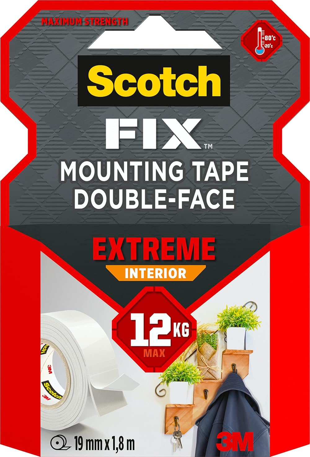 Scotch FIX Extreme Interior Mounting Tape PGS05-1918-P 19mm x 1.8m Grey