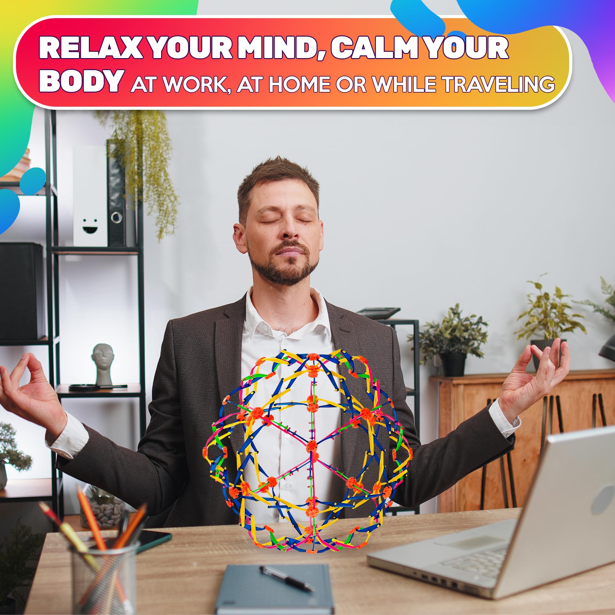 Expandable Breathing Ball for Stress Relief - from 5.5 to 10.2 inch Expandable Ball Sphere with Smooth Edges and Colorful Design - Weatherproof and Odor-Free Breathing Toy for Breathwork Exercises