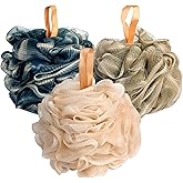 Fishent Bath Loofah Sponge, 3 Pack loofahs Exfoliating Body Scrubber, 60g Soft Mesh Pouf Shower Puffs, Loofa for Women and Me