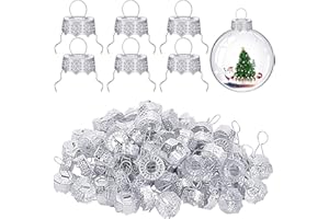 moonoom 100 Pieces Round Christmas Ornament Caps, Replacement Ornament Hangers for Christmas Tree, Porcelain, Ceramic or Glass DIY Decorations (Silver-1/2inch)