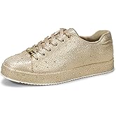 LUCKY STEP Platform Rhinestone Fashion Glitter Sneakers | Sparkly Bling Bedazzled Wedding Bridal Shiny Shoes for Women