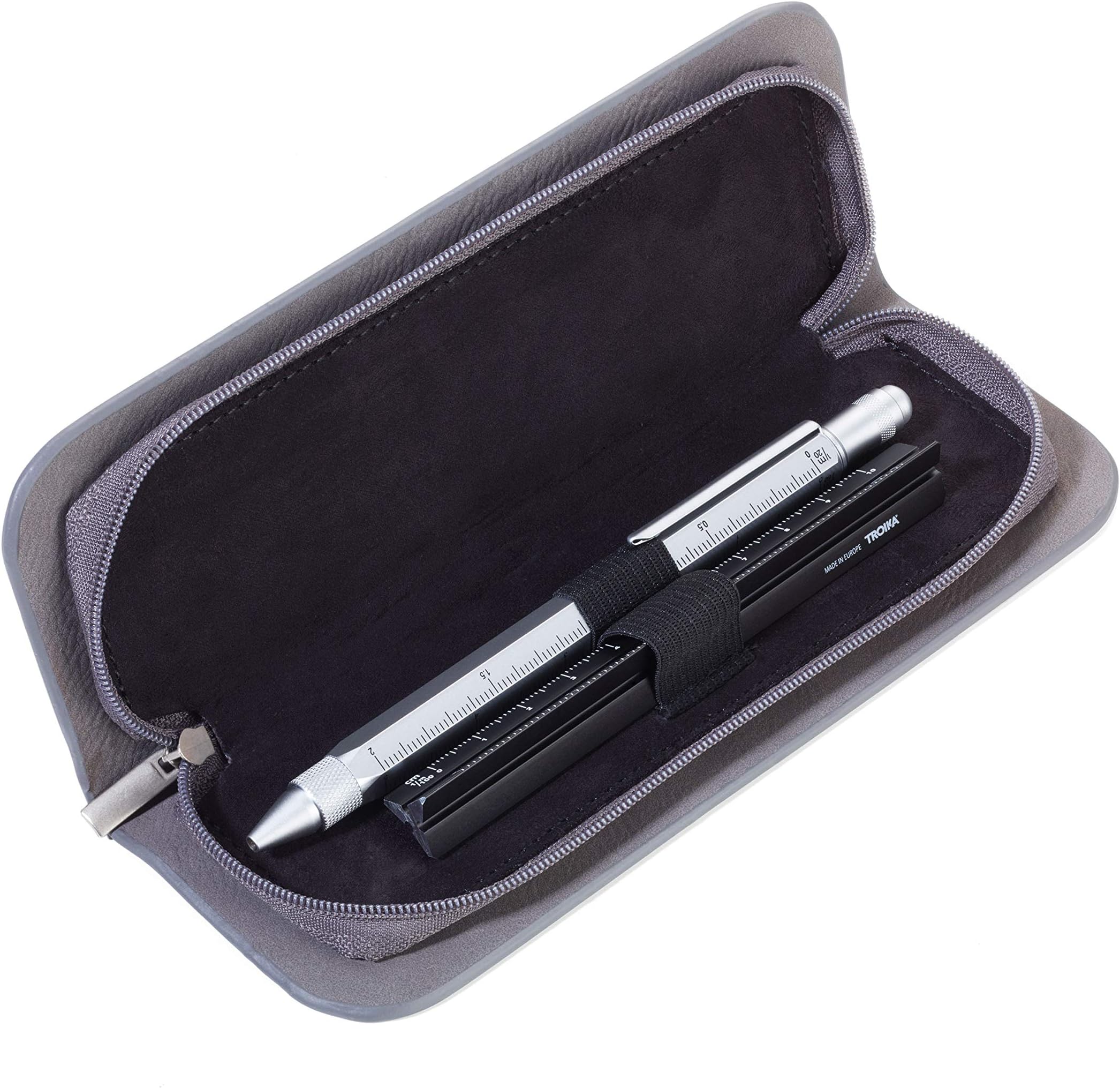 TROIKA Troika Original Construction Set Ruler Ballpoint Pen + Architect Ruler - Multi-Tool - Various Scales - Spirit Level - Screwdriver - Stylus Pencil Case - Black Lead