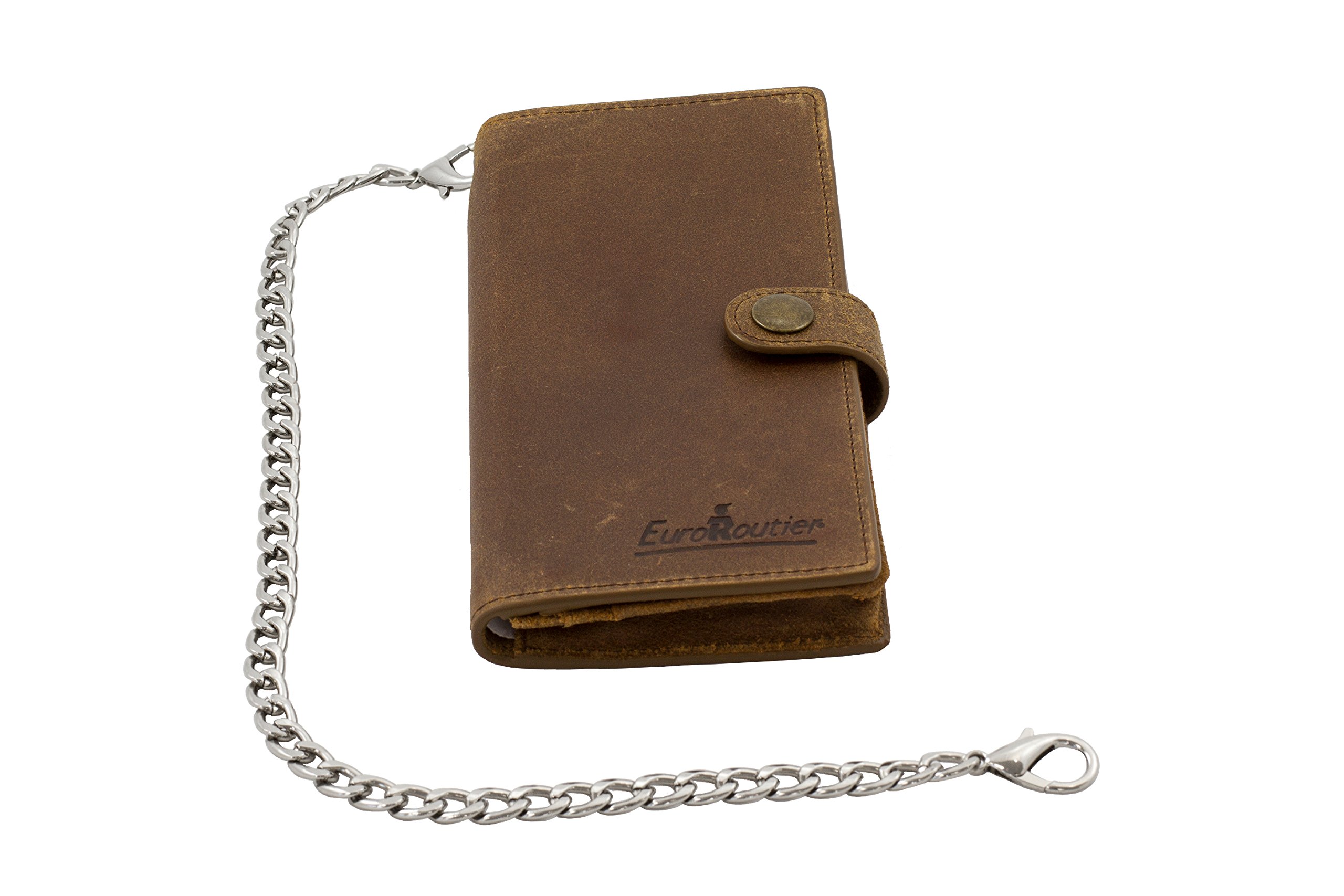 EuroRoutier Genuine Leather Trucker Wallet, Large,Vintage Brown