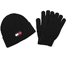 Tommy Hilfiger Men's Embroidered Flag Watch Cap and Glove Set, Black, One Size
