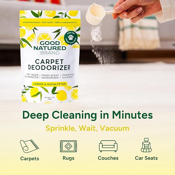 GOOD NATURED BRAND | CARPET DEODORIZER & FRESHENER POWDER | 31 OZ PET ODOR ELIMINATOR FOR STRONG ODOR & PET URINE | FRESH NATURAL LEMON SCENT | SAFE FOR HOMES WITH PETS