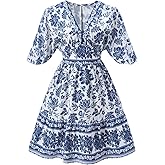 winkbay Women's Boho Floral Ruffle Dress Summer Half Sleeve A Line Flowy Sundress Beach Vacation Clothes