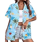 QAUN Christmas Shirt Women: Christmas Graphic T Shirt Hawaiian Tees Vintage Beach Button Down Tops