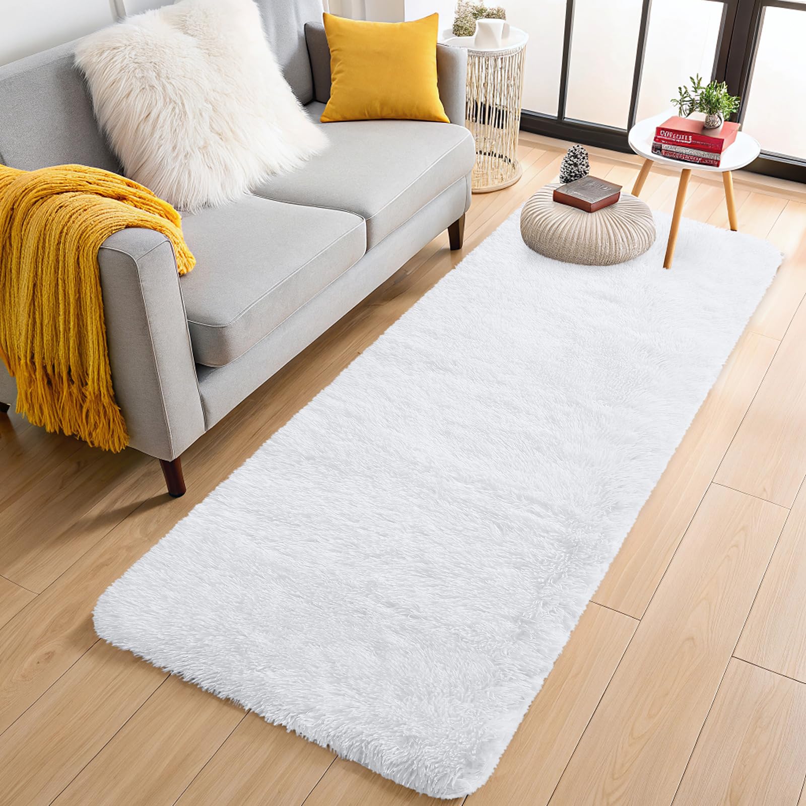 Photo 1 of OLANLY 2x5 Machine Washable Runner Rugs for Hallway, Soft Fluffy Shaggy Bedside Rugs for Bedroom, Living Room, Indoor Floor Carpet for Kids Girls and Boys, Nursery Rooms, Home Decor Aesthetic, White