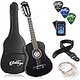 Ashthorpe 30-inch Beginner Acoustic Guitar Package (Black), Basic Starter Kit w/Gig Bag, Strings, Strap, Tuner, Picks