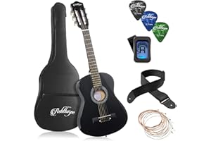 Ashthorpe 30-inch Beginner Acoustic Guitar Package (Black), Basic Starter Kit w/Gig Bag, Strings, Strap, Tuner, Picks