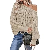Cakulo Womens Off Shoulder Sweater Top Fall Outfits Fashion 2025 Oversized Knit Batwing Long Sleeve Crochet Pullover Sweaters