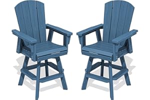 SERWALL Swivel Adirondack Bar Chairs Set of 2, HDPE Outdoor Swivel Barstools Chairs Set of 2 for Bistro, Poolside, Garden, Blue