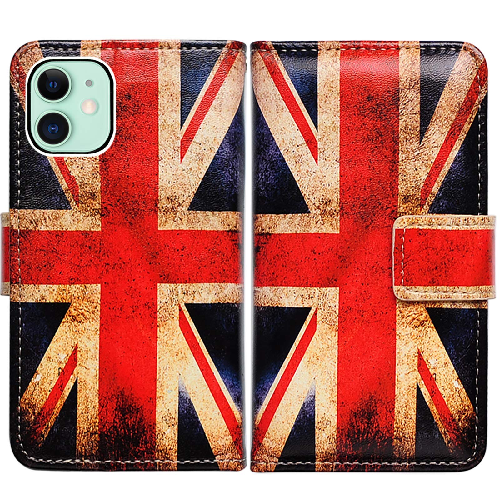 BCov iPhone 12 Case, Retro Union Jack Flag Leather Flip Phone Case Wallet Cover with Card Slot Holder Kickstand
