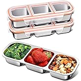 KTKUDY 3 Pack Stainless Steel Snack Containers for Kids & Adults - Leak-Proof 3-Compartment Stackable Snack Lunch Boxes for Daycare, School, Work & Travel