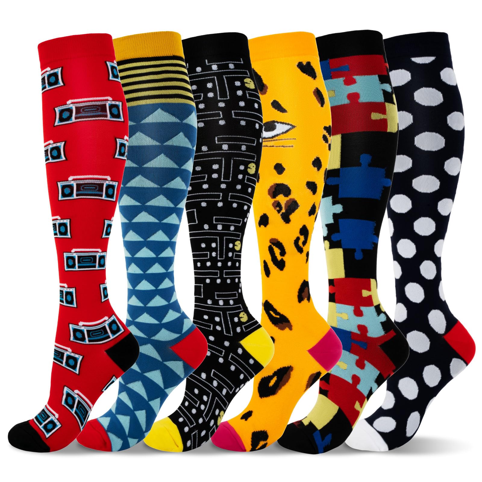 LEOSTEP 6 Pairs Compression Socks for Men & Women, Everyday Support for Travel, Work & Active Lifestyle, Comfortable Breathable Stockings Hiking Travel & Flight Socks — image 1