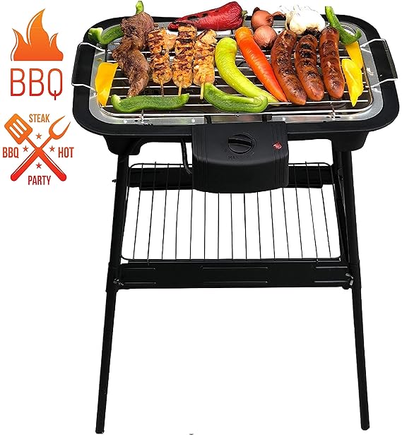 2 in 1 Elektro Grill | 2.000 Watt | Standgrill | Tischgrill | Partygrill | elektrischer BBQ Grill | Cool Touch Griffe | Tisch