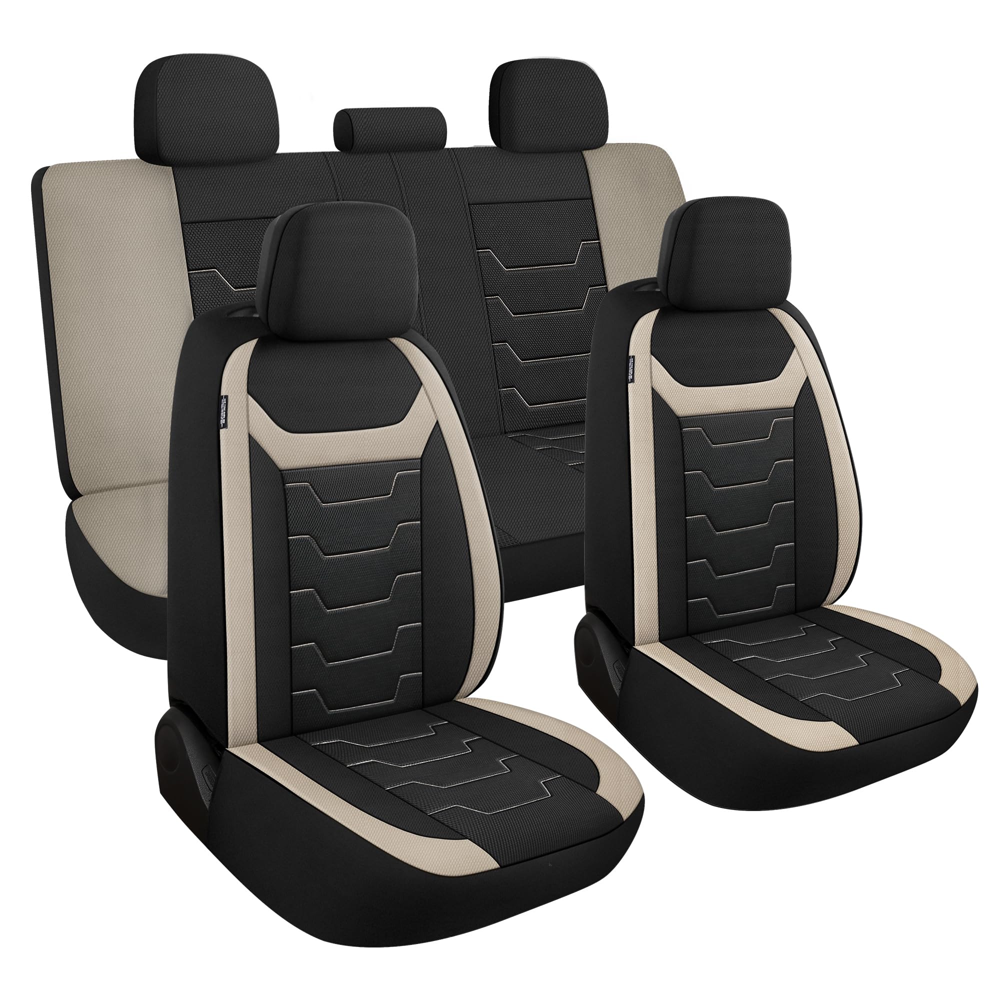 View 1 of ***(USED/ UNKNOWN IF MISSING PARTS)***AOKAOK 3D Air-Mesh Car Seat Covers Full Set, Breathable and Split Bench Compatible Seat Covers for Cars, Universal Car Interior Covers for Most Cars Sedan Truck SUV(Black/Beige)