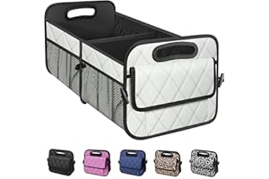 Olosar Collapsible Car Trunk Organizer with Reinforced Handles, Storage with 6 Pockets, Car Accessories for Women/Man (Medium, Off-White)