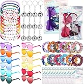 Geiserailie 120 Pcs Kpop Party Favors Friendship Popular Singer Party Favors Bracelets Disco Keychain Sunglasses Holographic Scrunchie Set Bags 12/24 Set Friendship Gifts for Kpop Fans Women