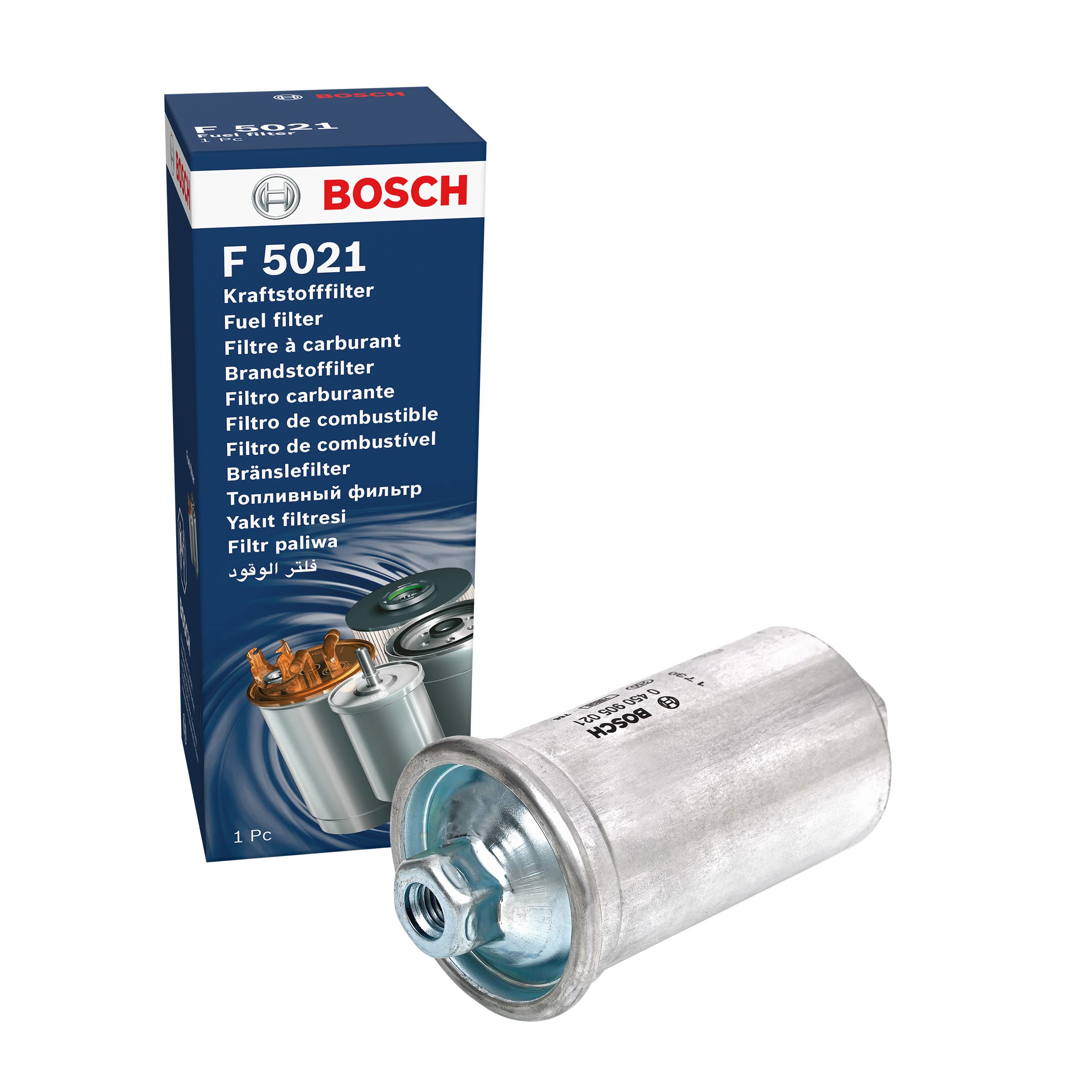 Bosch F5021 Car Gasoline Filter - Separates Particles from Fuel - Protects the Injection System