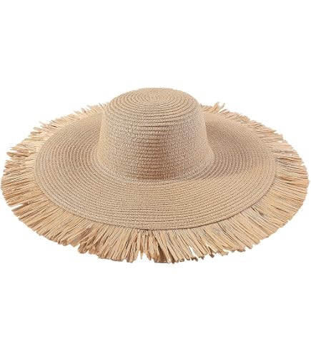 Brown Tassel Straw Hat for Women Foldable Sunshade Beach Hat Retro