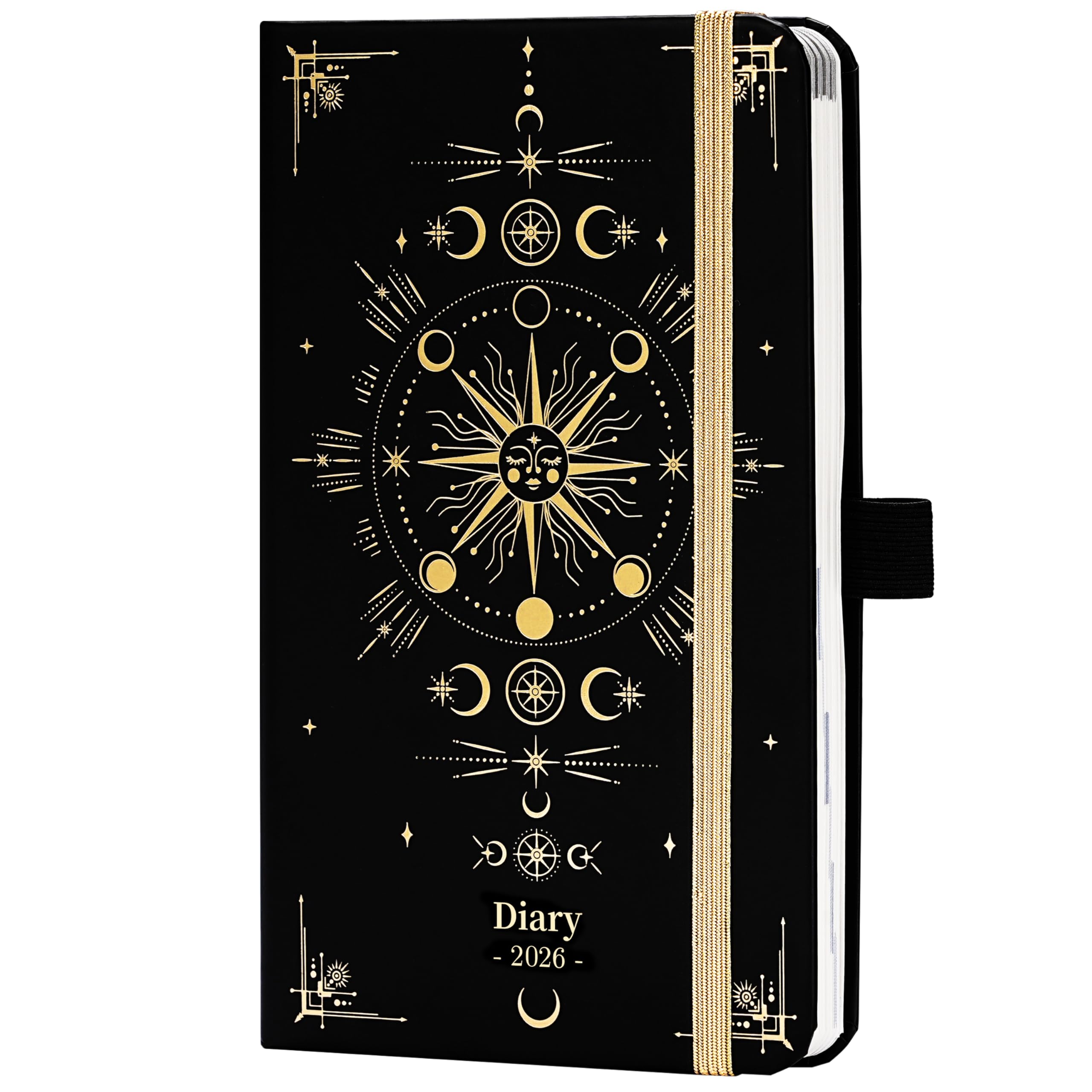 Artfan Pocket Diary 2026 - A6 2026 Pocket Diary Week to View, Small DIARY 2026 from January to December with Pen Loop and Golden Sun Pattern Cover