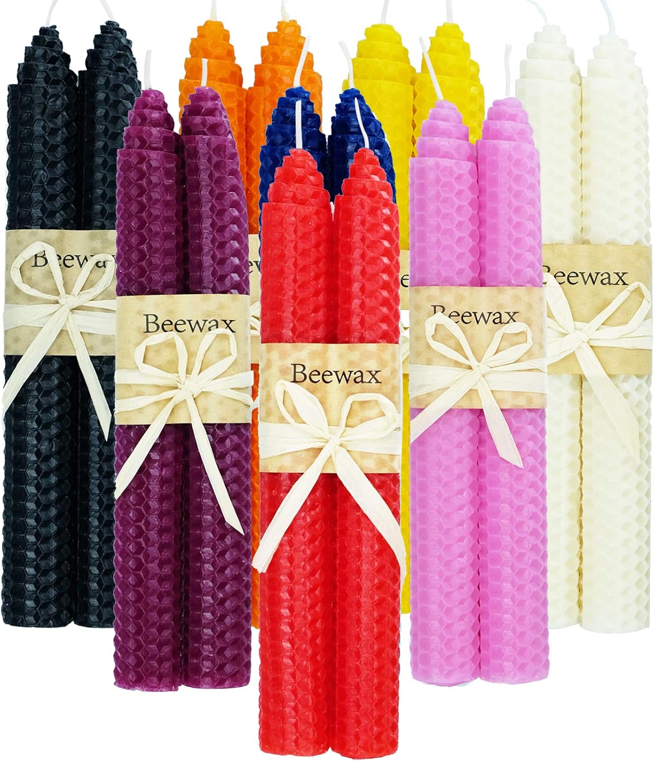 LA BELLEFÉE Natural Beeswax Taper Candles,16 Packs, 8