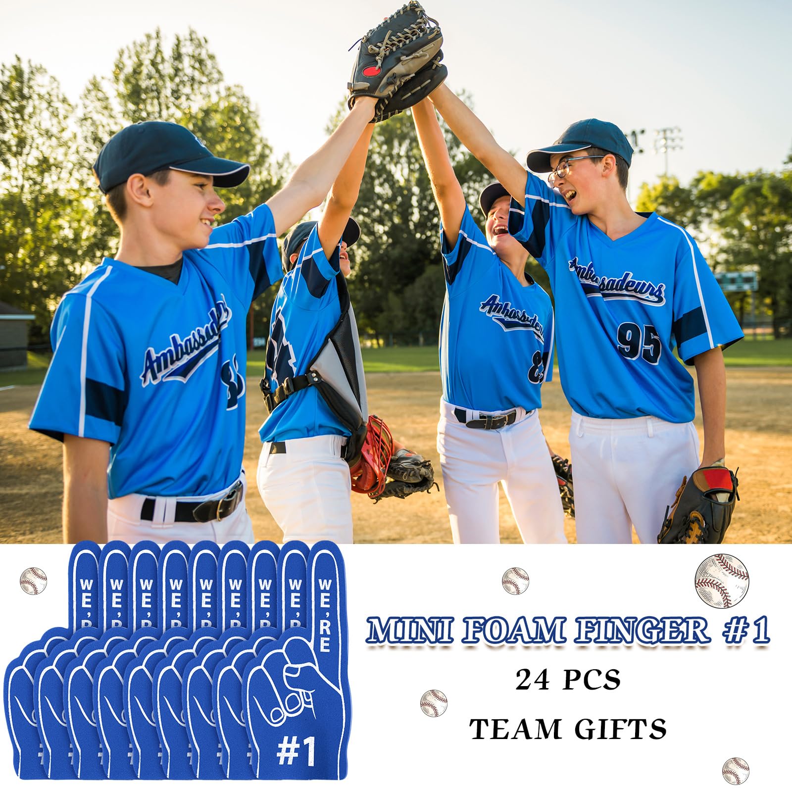 Sinmoe 24 Pcs Mini Foam Finger Baseball Fan Mini Foam Finger, We're #1 Sports Themed Party Supplies for Baseball Hockey Football Basketball Events Team Gifts(Dark Blue)
