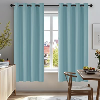 Deconovo Thermal Blackout Curtains Sky Blue 132 x 114 cm 2 Pieces Eyelets