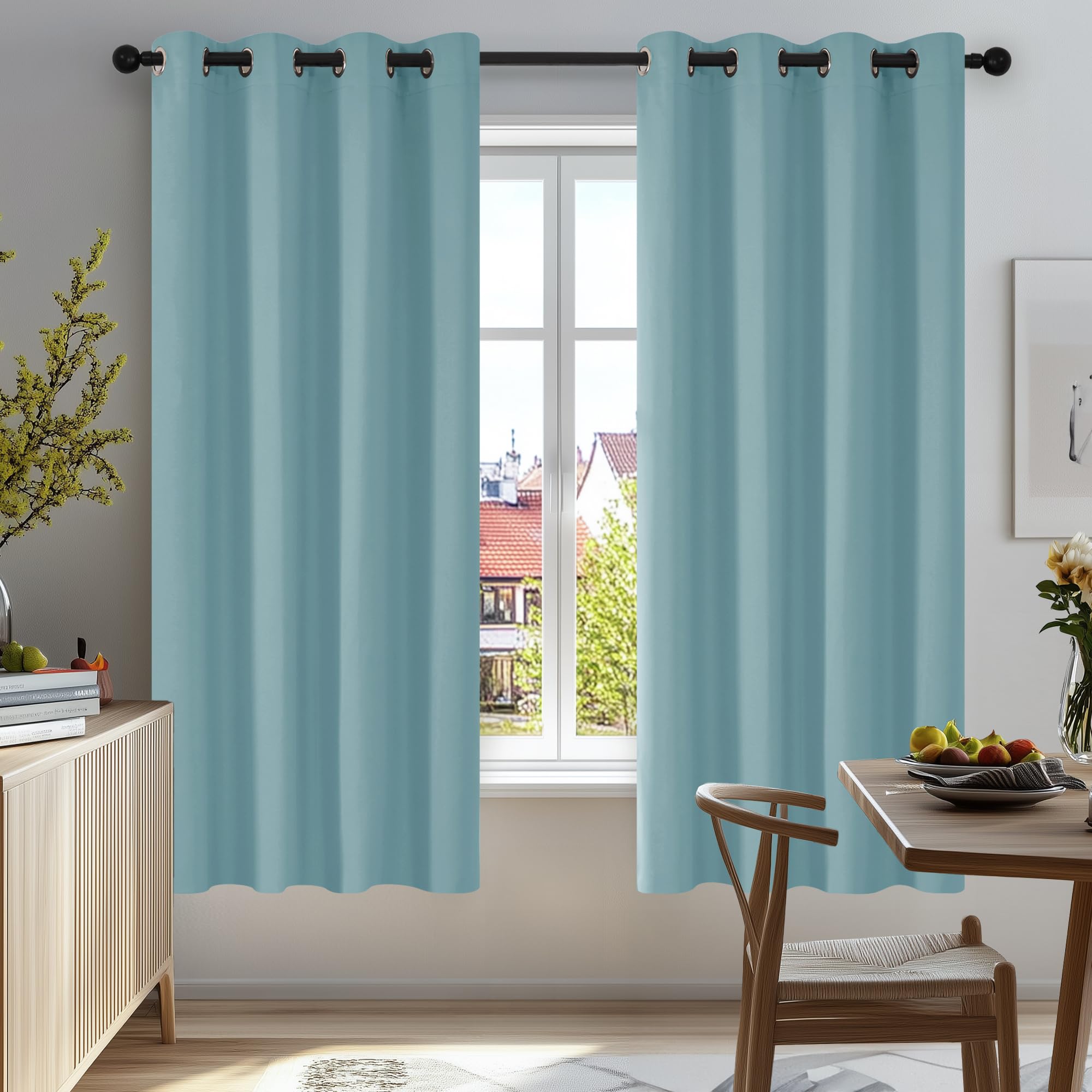 Deconovo Super Soft Solid Curtains Eyelet Blackout Curtains Ring Top Curtains for Boys Room Sky Blue 52"x 63" 1 PAIR