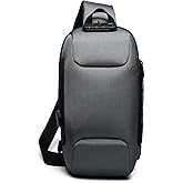 FANDARE New Men Sling Bag Anti-theft Crossbody Bag Chest Pack with Password Lock,USB, Reflective Stripe Shoulder Bag for Cycling Camping Riding Hiking Waterproof Polyester Gray