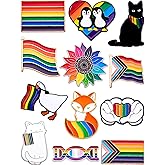 12-Pack Pride Enamel Pins Set with Rainbow Flags, Animals and LGBTQ+ Symbols, Cute Collectible Metal Lapel Pins for Backpacks, Bags, Jackets, Gifts