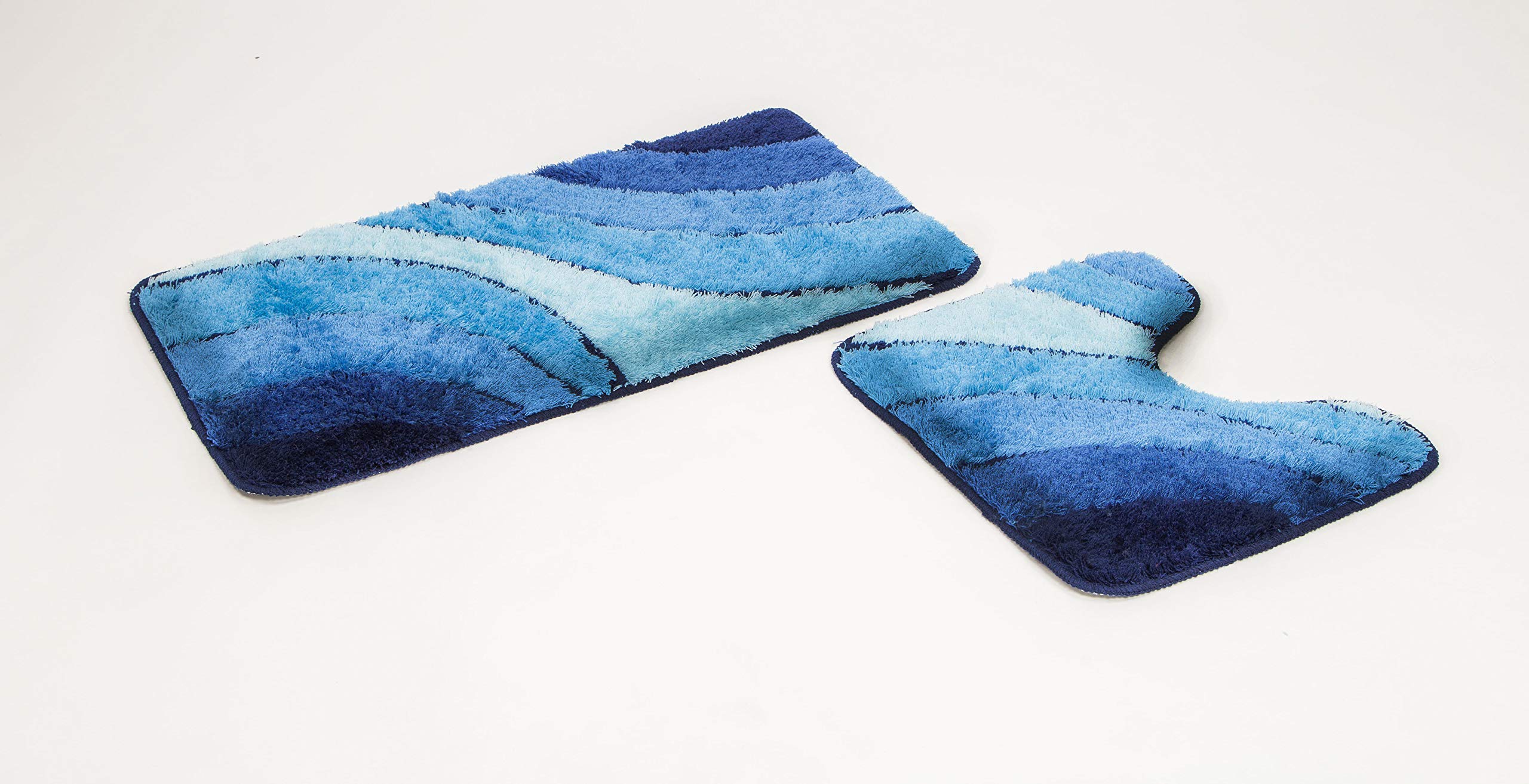 GOODWAY 2 Piece Bath Mat Set Blue with Cut-Out
