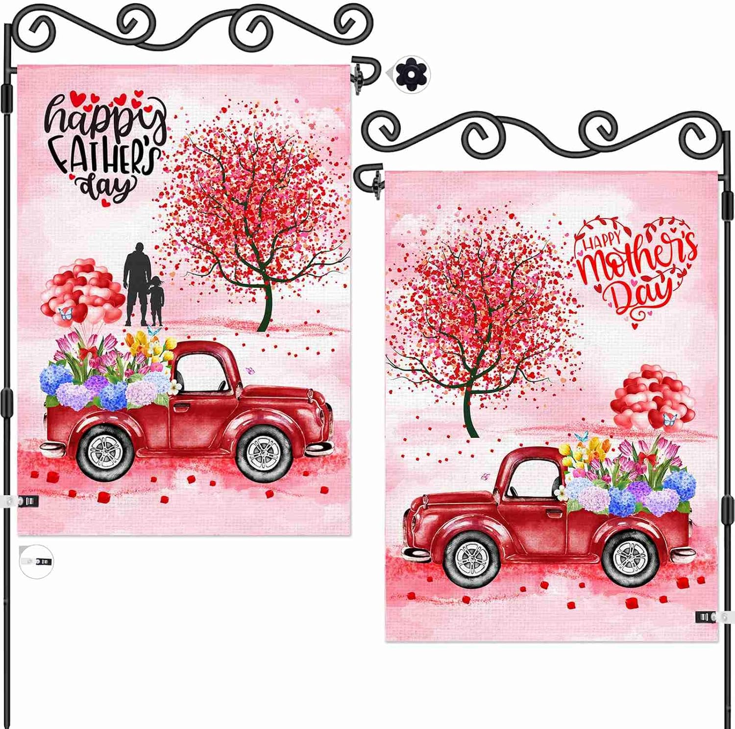 AOKDEER Mother's Day Garden Flag 12.5x18 Prime, 2-in-1 Double Sided Burlap Father's Day House Flags, Love Heart Happy Birthday Yard Signs Gift for Mom Dad Outdoor Decor, Different Front and Back Flag