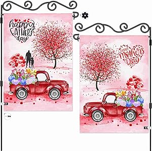 AOKDEER Mother's Day Garden Flag 12.5x18 Prime, 2-in-1 Double Sided Burlap Father's Day House Flags, Love Heart Happy Birthday Yard Signs Gift for Mom Dad Outdoor Decor, Different Front and Back Flag