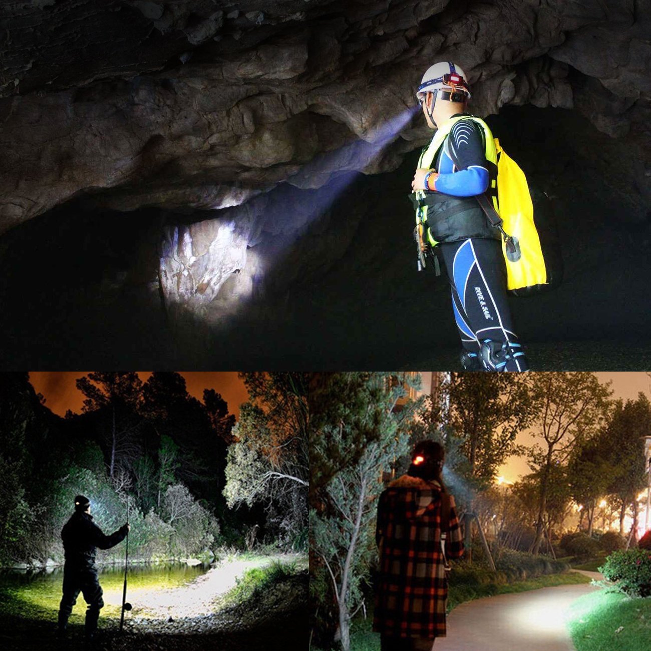 Linterna frontal ,Zoweetek® linterna frontal cabeza impermeable ampliable de CREE T6 LED Lumens con baterías recargables para Camping / Pesca / Ciclismo / Carrera / Caza