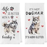 Gqtt Husky Gifts Waffle Weave Kitchen Towels - Funny Husky Hand Tea Towels, Set of 2 (1624 Inches)
