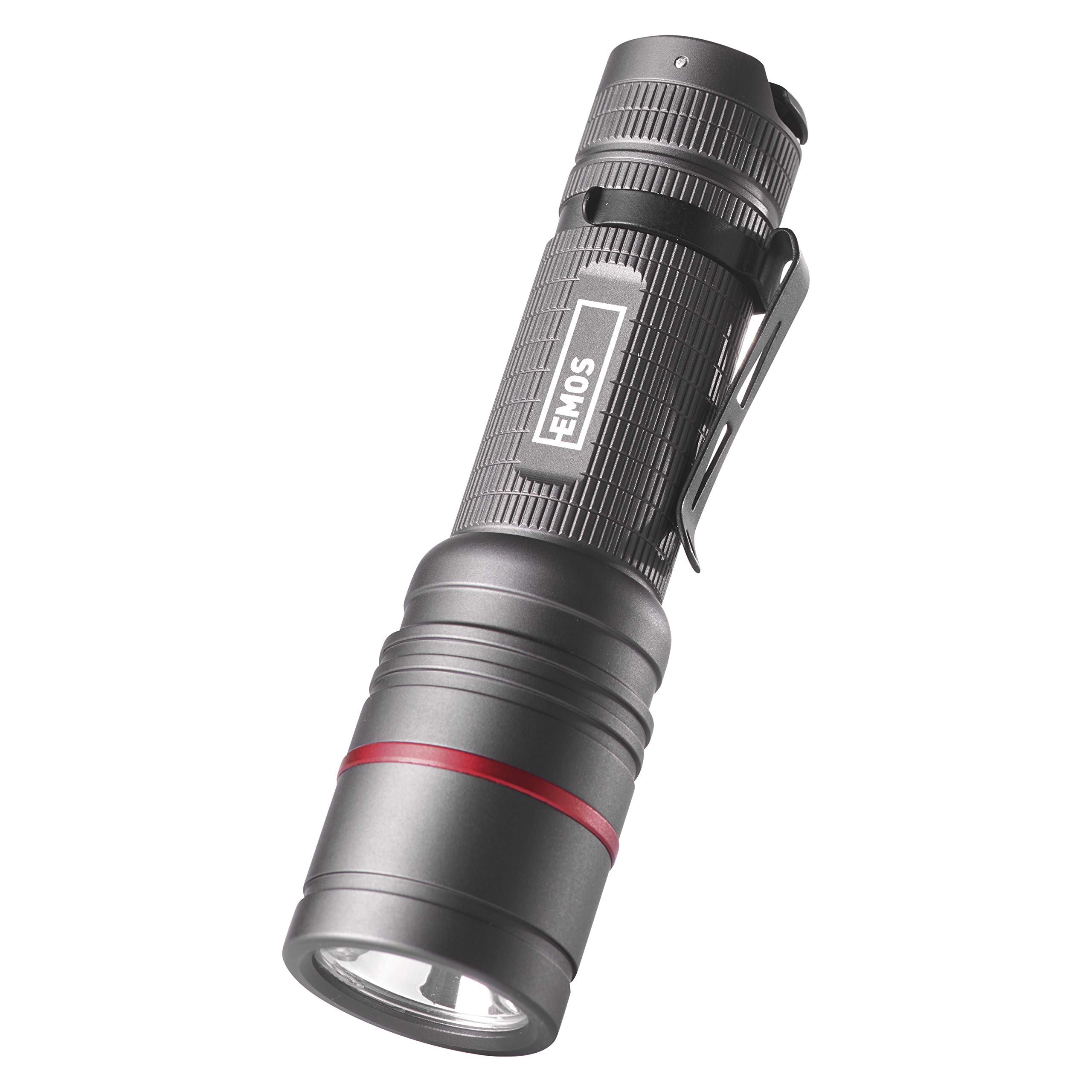 EMOS Focusable Waterproof Flashlight, Super Bright 340LM CREE LED Torch with 200M Beam Range, Heavy Duty Metal Flashlight with Clip for Outdoor, Sports, Black, ULTIBRIGHT