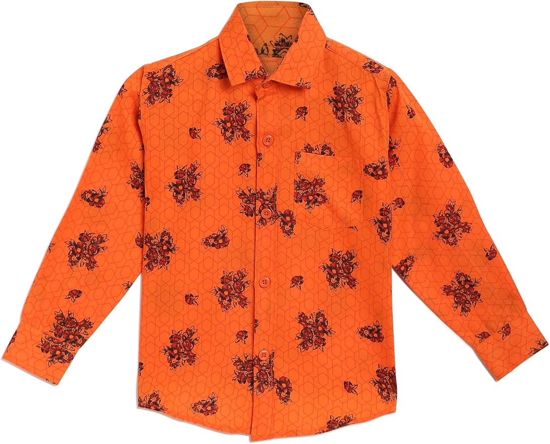 Kidling Kids Floral Orange Cotton Shirt for Boys (Orange, 78 Years