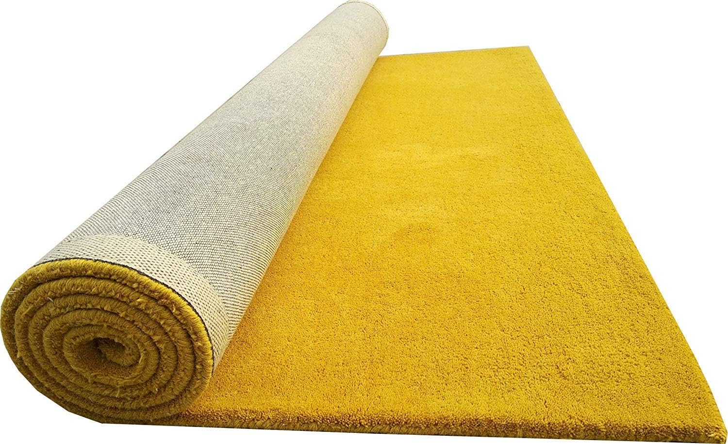 Buy Pc Carpet Handmade Tufted Plain Woolen Carpet Yellow 8 x 10 Feet