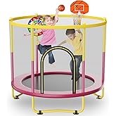 6FT Indoor Trampoline for Kids Ages 1-8, 72" Mini Toddler Indoor & Outdoor Trampoline with Safety Enclosure Net, Basketball Hoop & Dart Board, Birthday Gifts for Boys & Girls, Baby Toddler