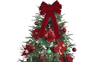 LiBongTa 13" Red Bow Pre-Tied Bow for Christmas Tree, Red Velvet Ribbon Bow for Wreaths, Tree Toppers Bow, Premade Bow, Gift Bow for Party Favor, Christmas Home Indoor Outdoor Decor-1 Counts