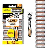 BIC Flex 5 Mens Refillable 5-Blade Razors, 12 Cartridges, Smooth Shave | Includes 1 Handle | Precision Edging Blade for Detailing | Aloe and Vitamin E Lubricating Strip